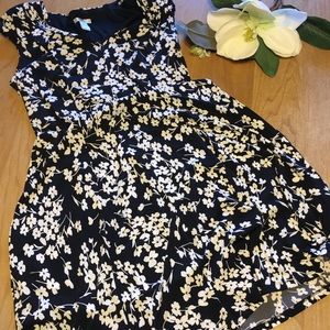 NWT London Times Dress Black White Floral 16